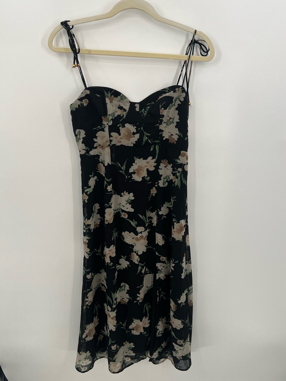 Petal & Pup Meg Bustier Black Midi Dress with Cream Floral Print - Picture 3 of 15